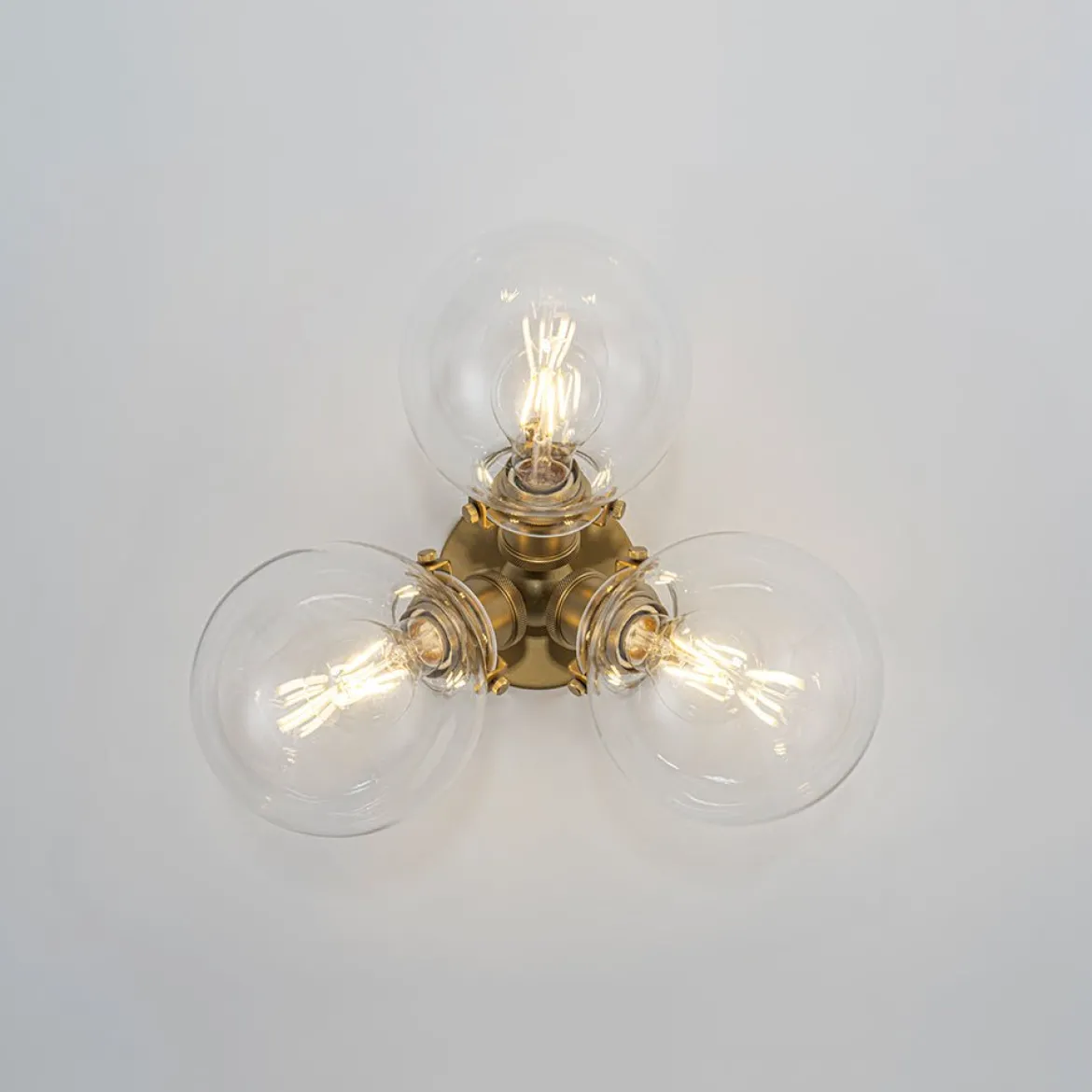 Brass 3-Light Clear Glass Glass Globe Ceiling Light