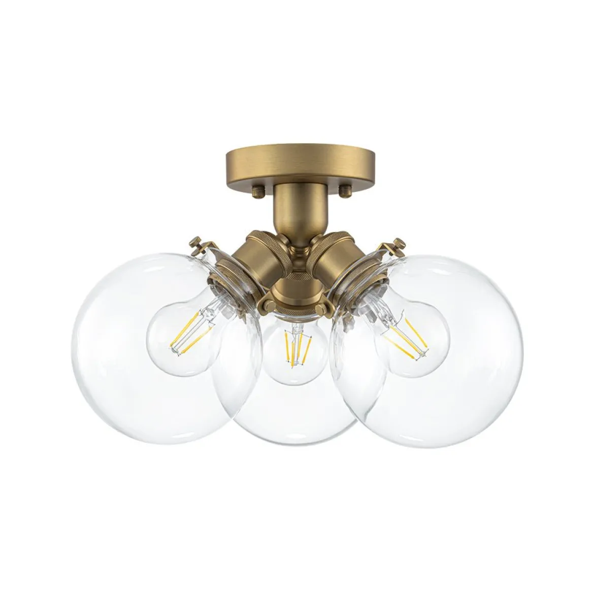 Brass 3-Light Clear Glass Glass Globe Ceiling Light