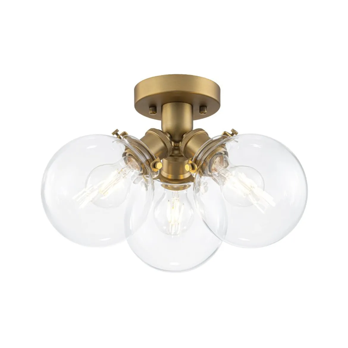 Brass 3-Light Clear Glass Glass Globe Ceiling Light