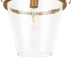 Brass 1-Light Clear Textured Glass Conical Cage Pendant