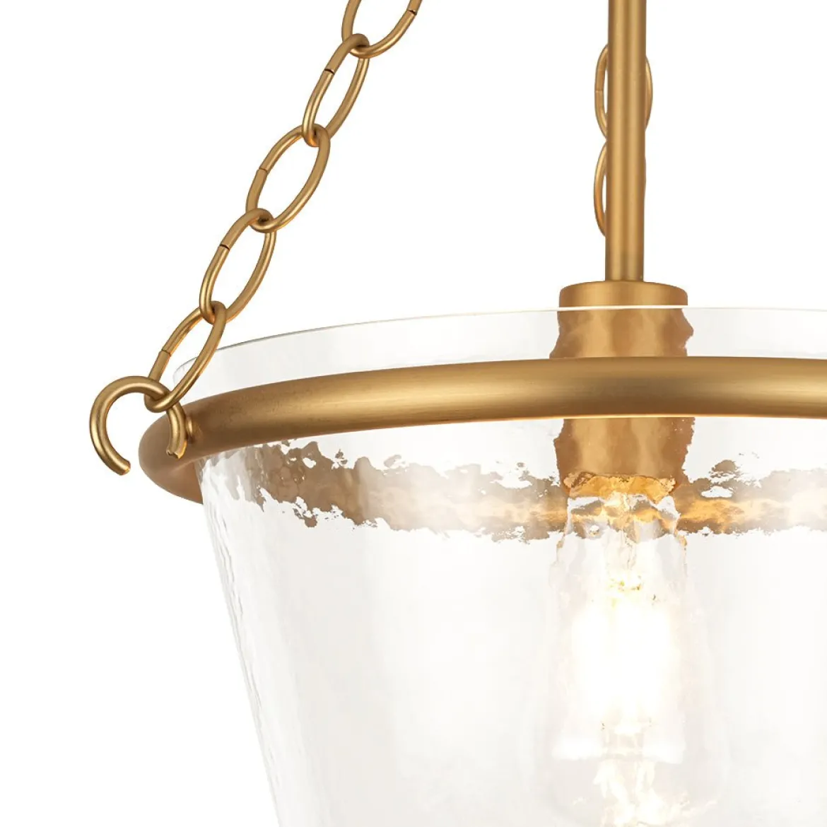 Brass 1-Light Clear Textured Glass Conical Cage Pendant