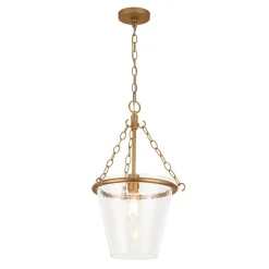 Brass 1-Light Clear Textured Glass Conical Cage Pendant