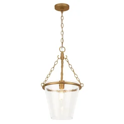 Brass 1-Light Clear Textured Glass Conical Cage Pendant