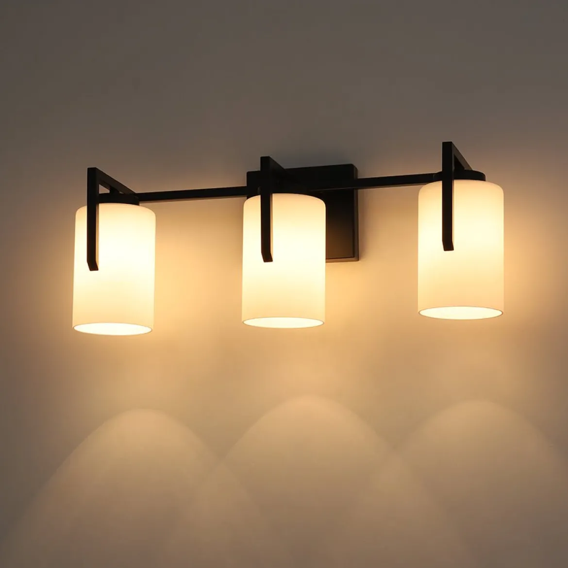 Brass 3-Light Frosted Glass Cylindrical Shade Vanity Wall Sconce