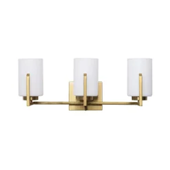 Brass 3-Light Frosted Glass Cylindrical Shade Vanity Wall Sconce