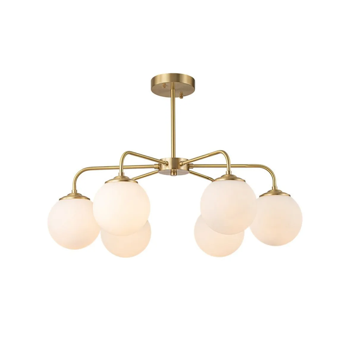 Brass 6-Light Milky White Globe Round Chandelier