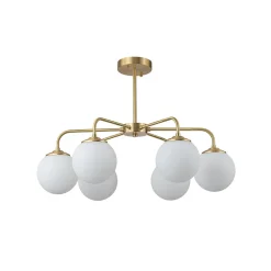 Brass 6-Light Milky White Globe Round Chandelier