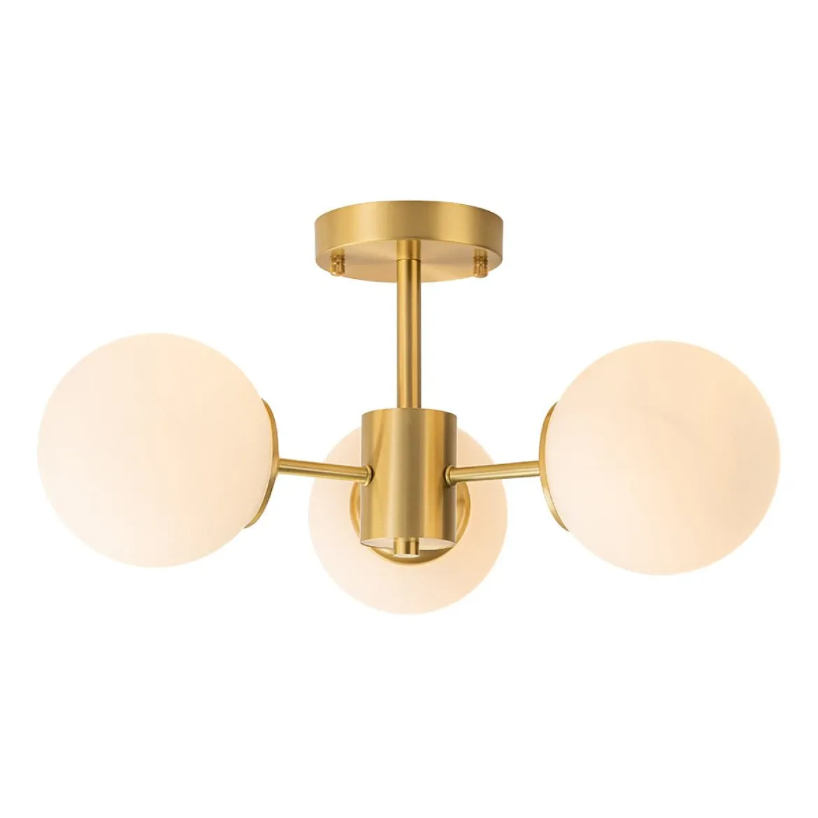 Brass 3-Light Opal Glass Globe Semi Flush Mount