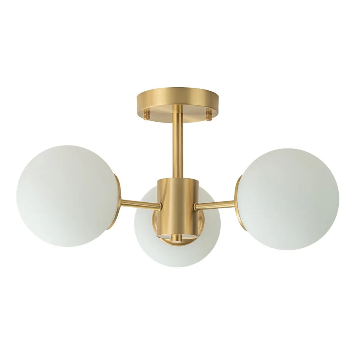 Brass 3-Light Opal Glass Globe Semi Flush Mount
