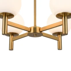 Brass 4-Light Opal Glass Globe Round Sputnik Chandelier