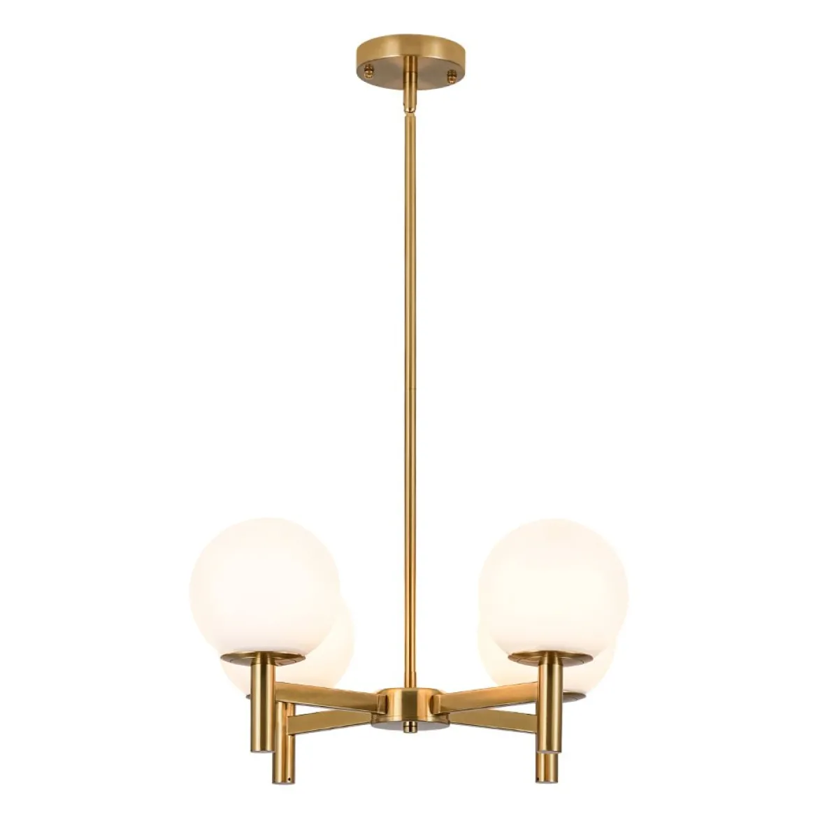 Brass 4-Light Opal Glass Globe Round Sputnik Chandelier