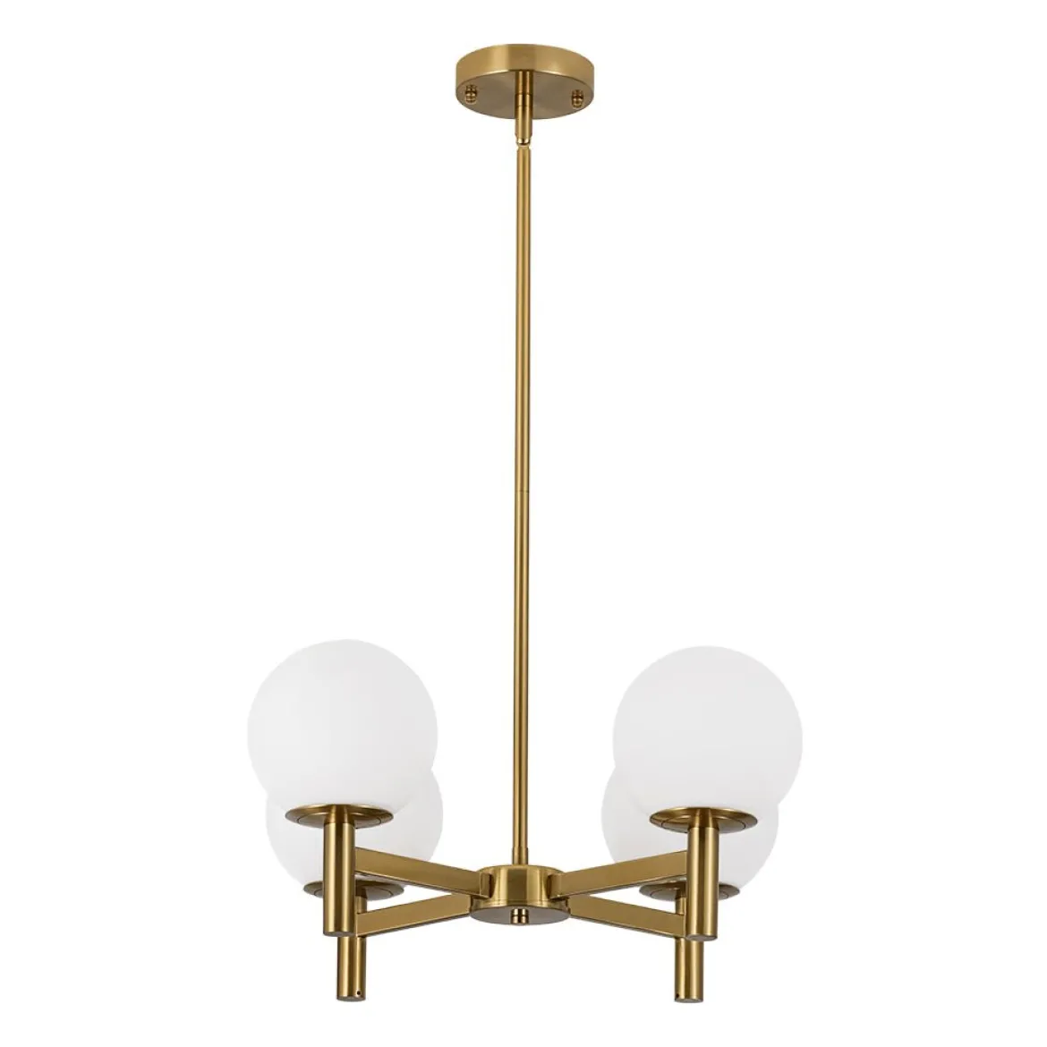 Brass 4-Light Opal Glass Globe Round Sputnik Chandelier