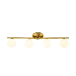 Brass Linear Opal Glass Globe Semi Flush Mount Vanity Light