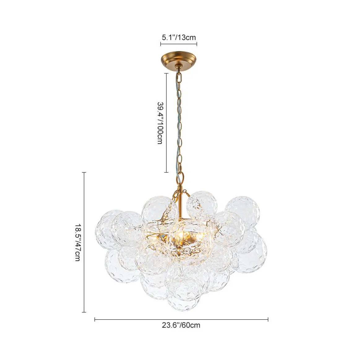 Brass Luxe Cluster Hammered Glass Globe Bubble Chandelier