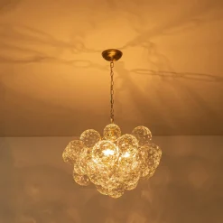 Brass Luxe Cluster Hammered Glass Globe Bubble Chandelier