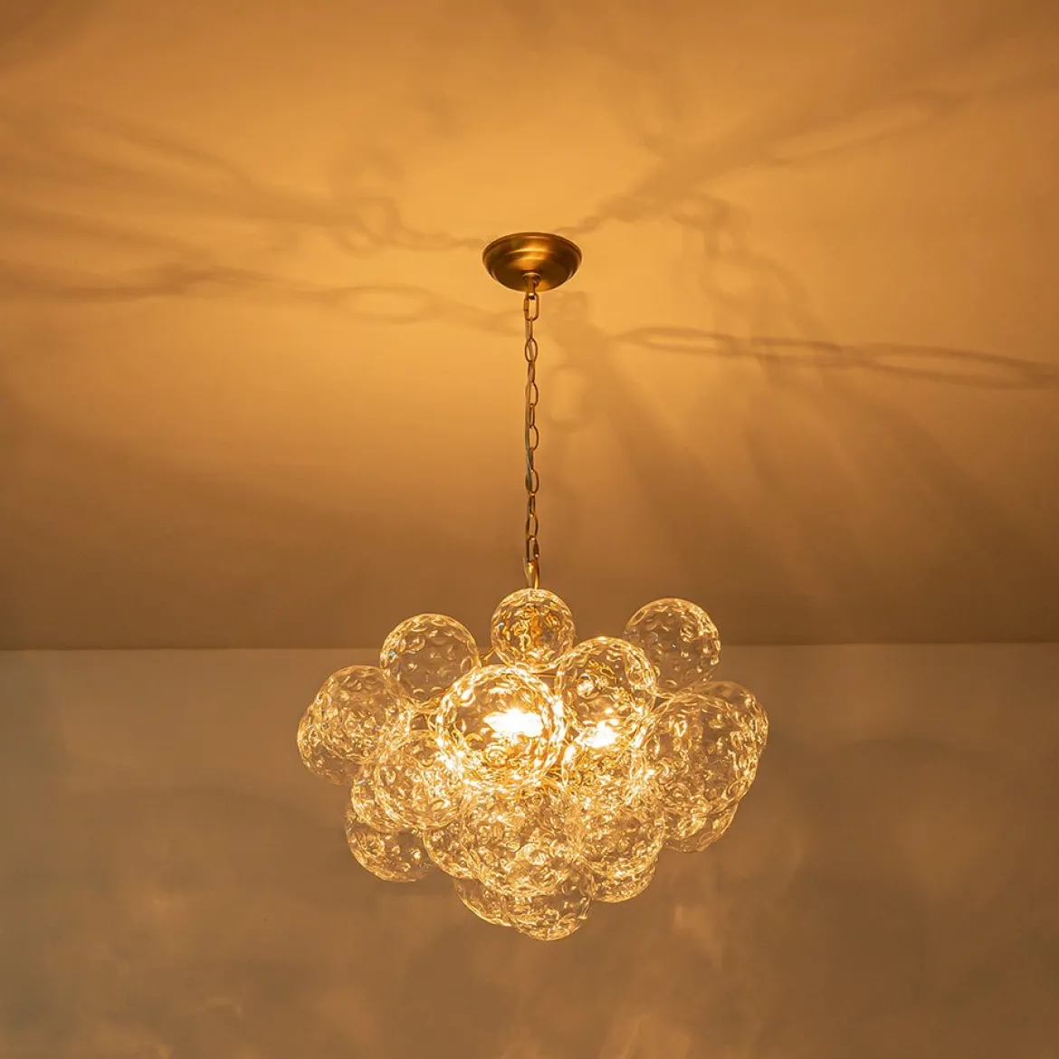 Brass Luxe Cluster Hammered Glass Globe Bubble Chandelier