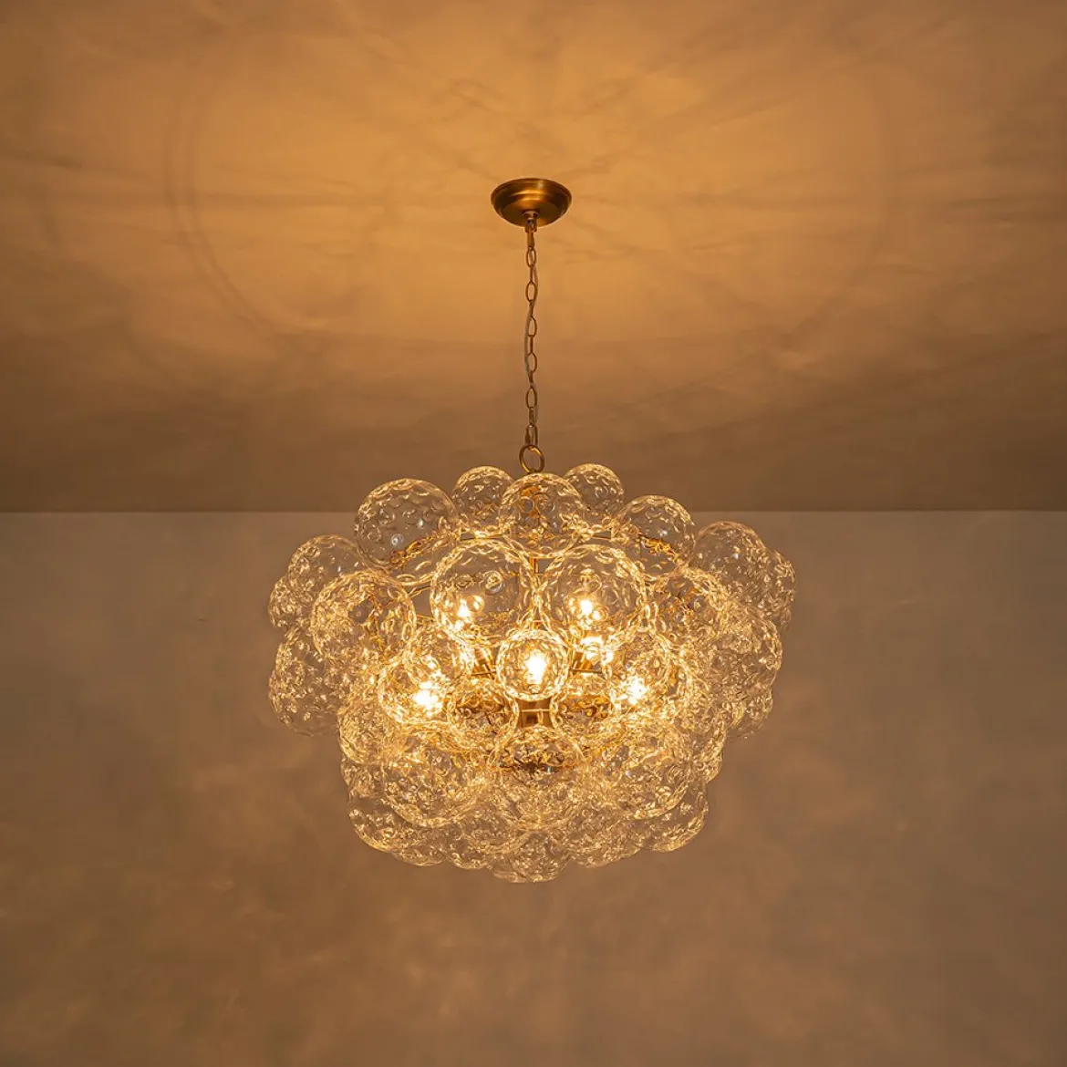 Brass Luxe Cluster Hammered Glass Globe Bubble Chandelier