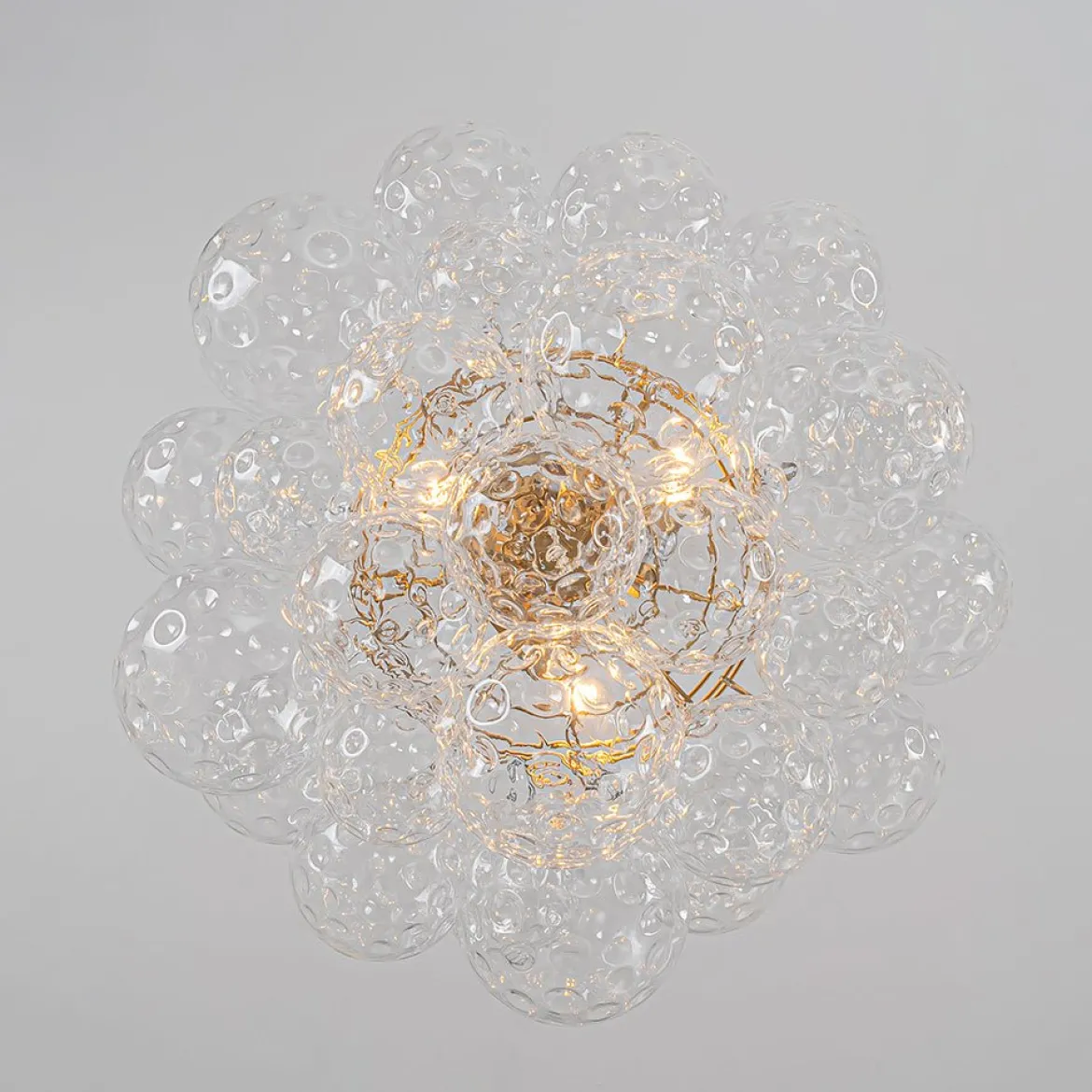 Brass Luxe Cluster Hammered Glass Globe Bubble Chandelier