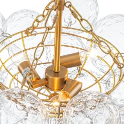 Brass Luxe Cluster Hammered Glass Globe Bubble Chandelier