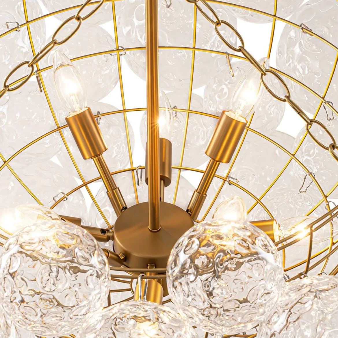 Brass Luxe Cluster Hammered Glass Globe Bubble Chandelier