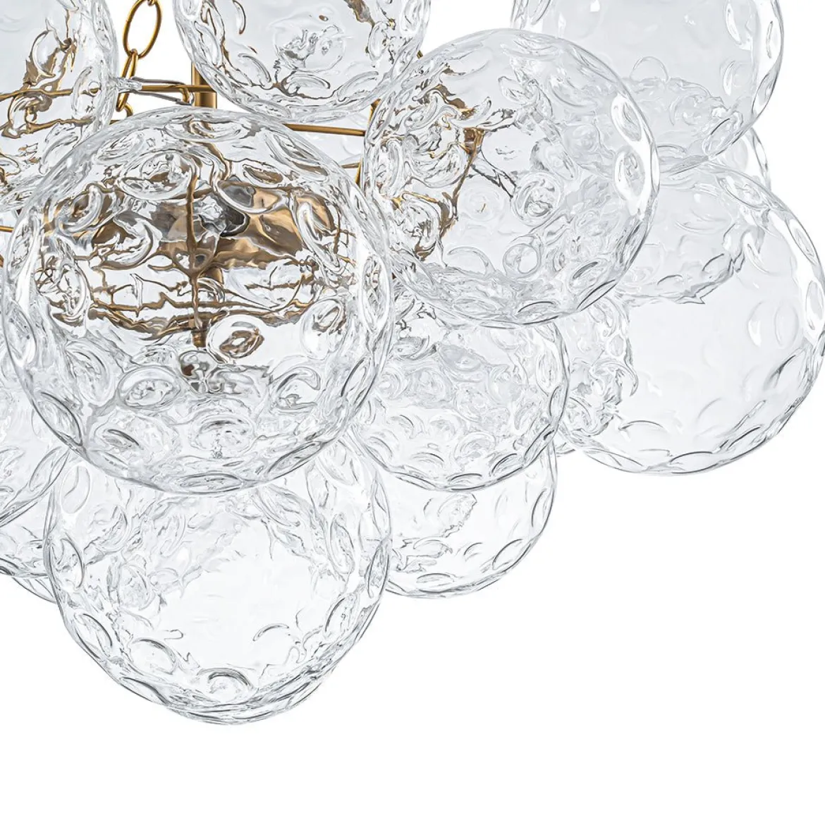 Brass Luxe Cluster Hammered Glass Globe Bubble Chandelier
