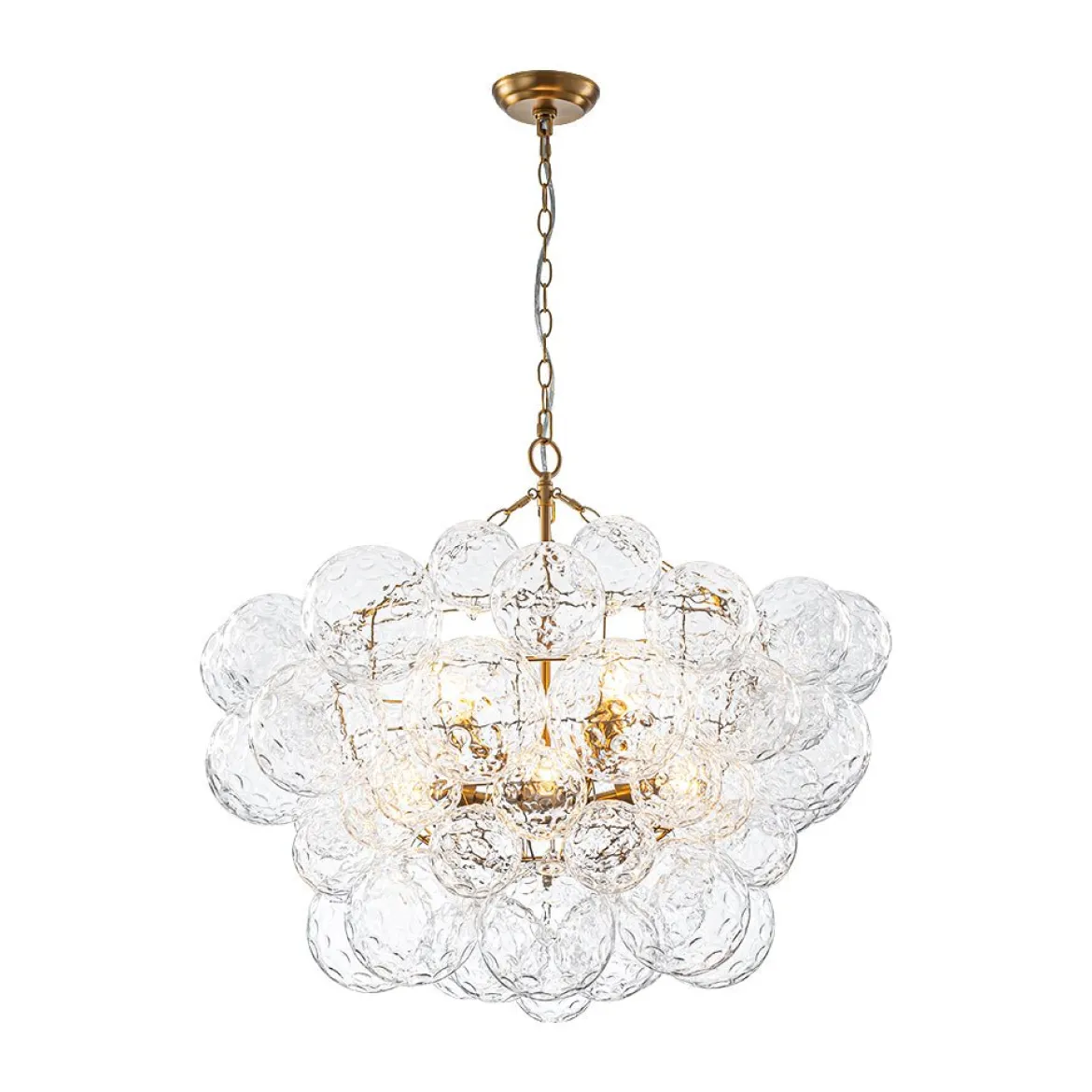 Brass Luxe Cluster Hammered Glass Globe Bubble Chandelier
