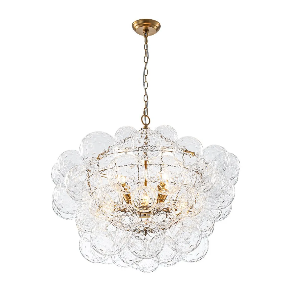 Brass Luxe Cluster Hammered Glass Globe Bubble Chandelier