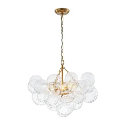 Brass Luxe Cluster Hammered Glass Globe Bubble Chandelier