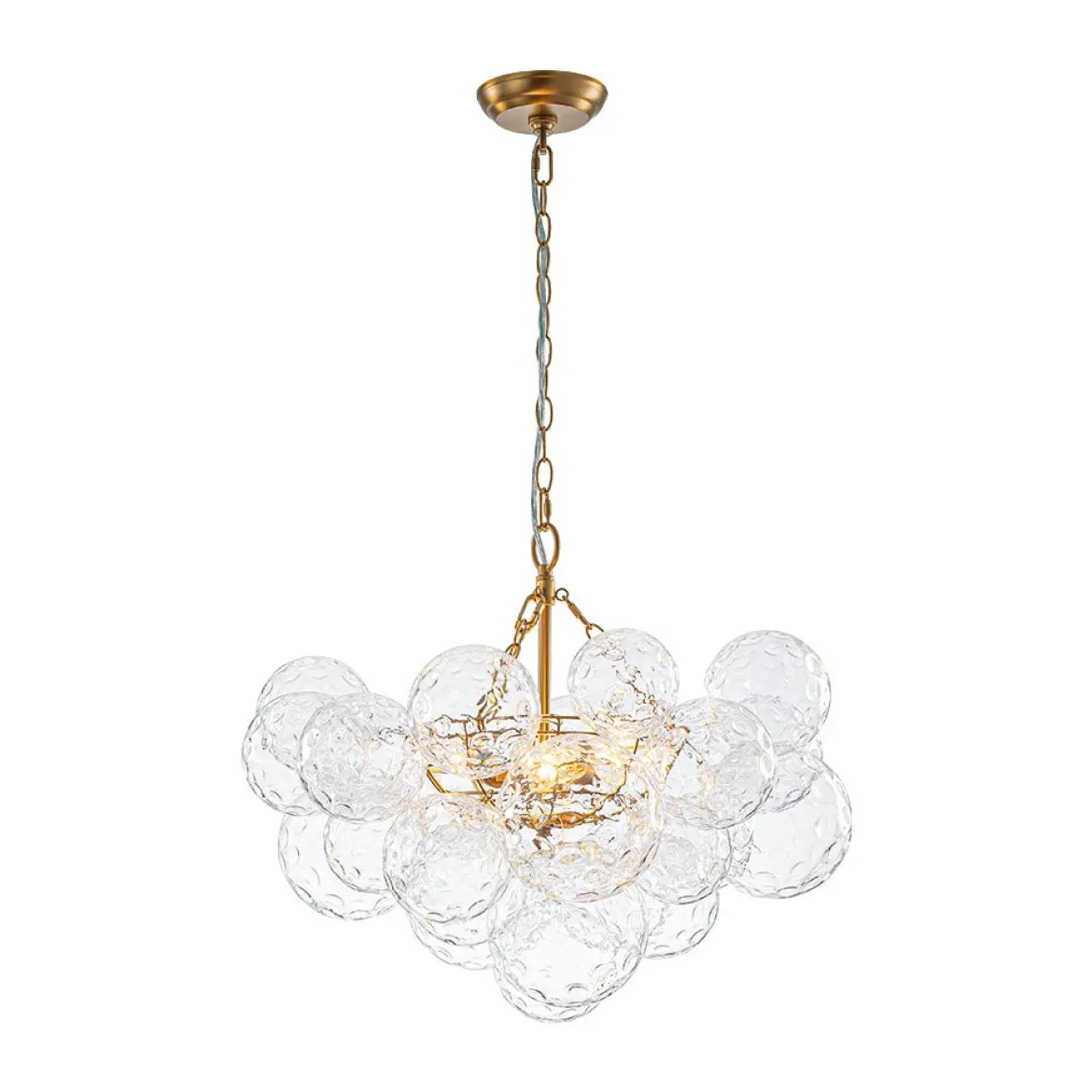 Brass Luxe Cluster Hammered Glass Globe Bubble Chandelier