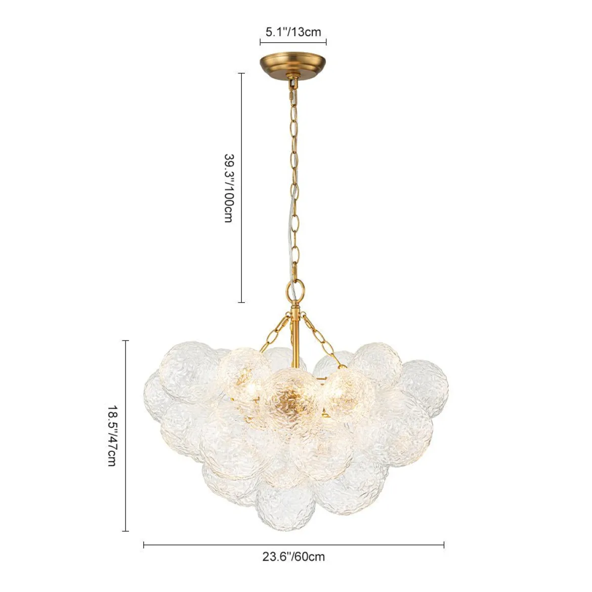 Brass Luxe Cluster Rippled Glass Globe Bubble Chandelier