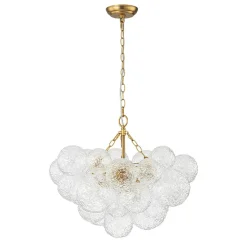 Brass Luxe Cluster Rippled Glass Globe Bubble Chandelier