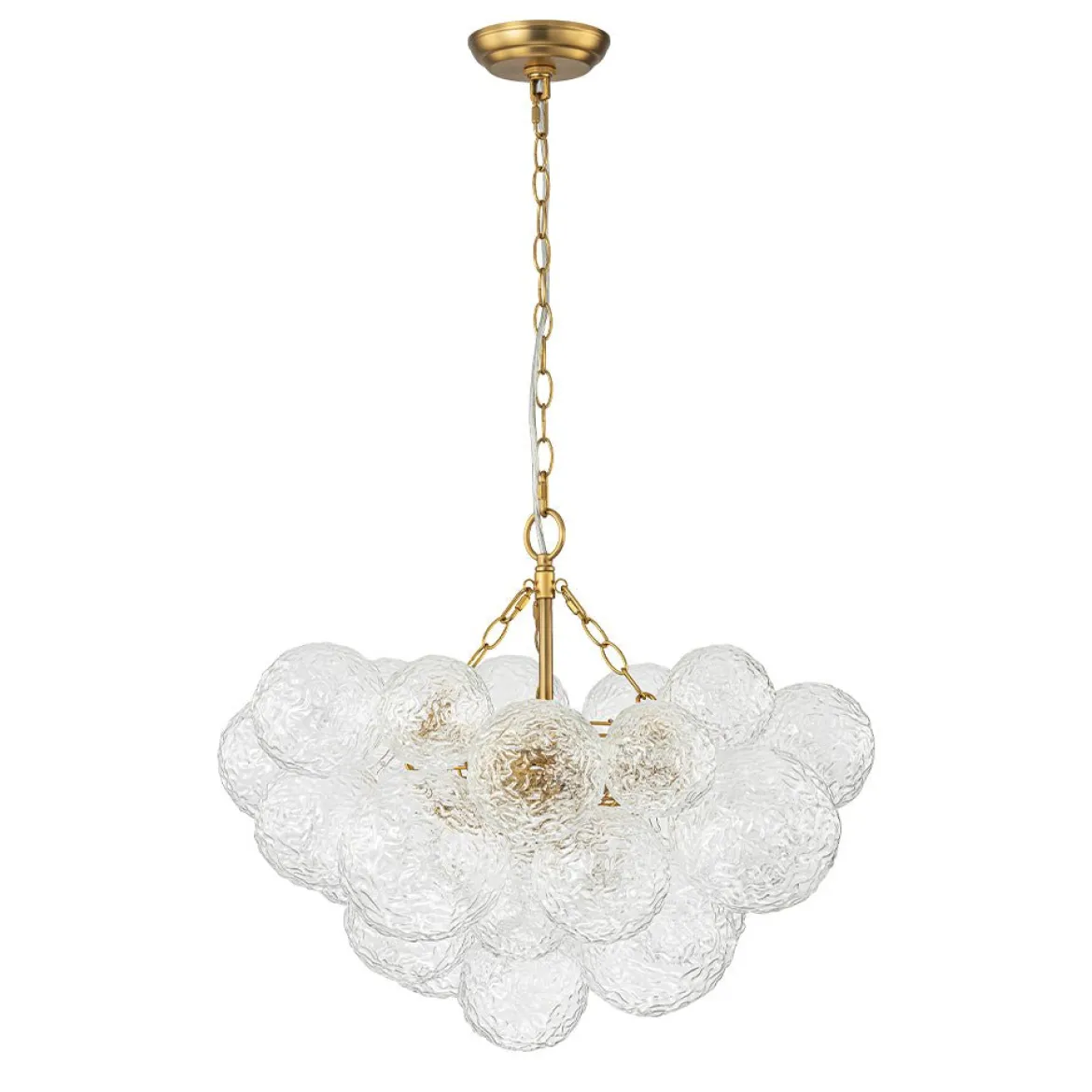 Brass Luxe Cluster Rippled Glass Globe Bubble Chandelier