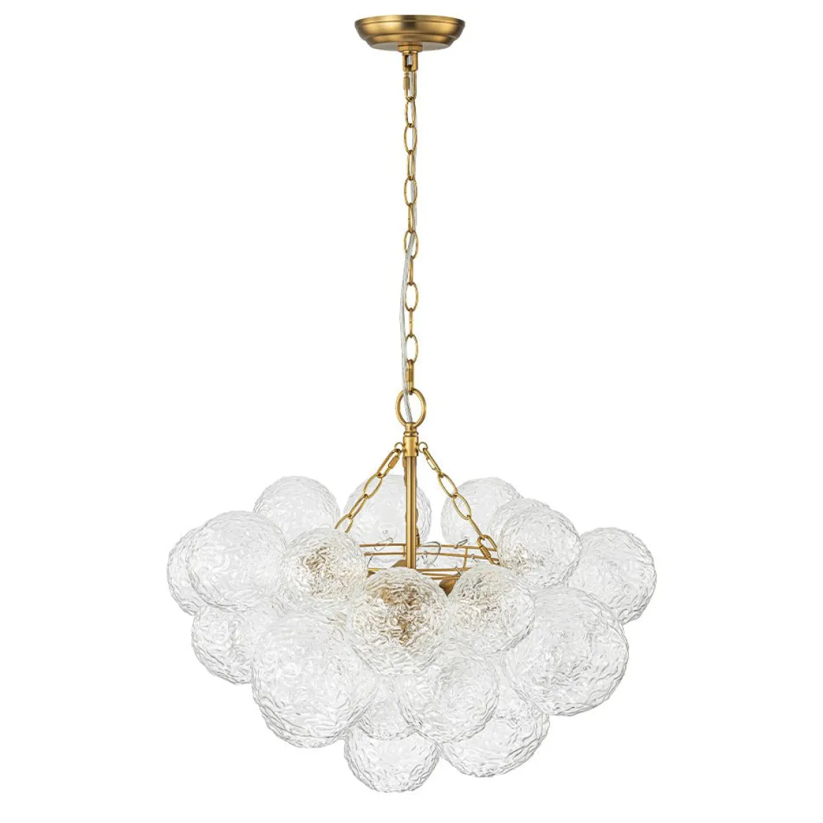 Brass Luxe Cluster Rippled Glass Globe Bubble Chandelier