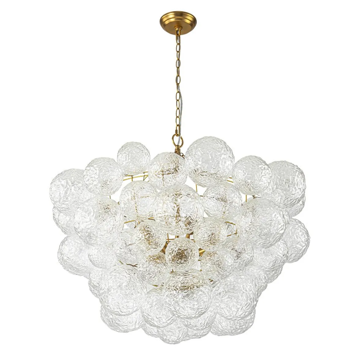 Brass Luxe Cluster Rippled Glass Globe Bubble Chandelier