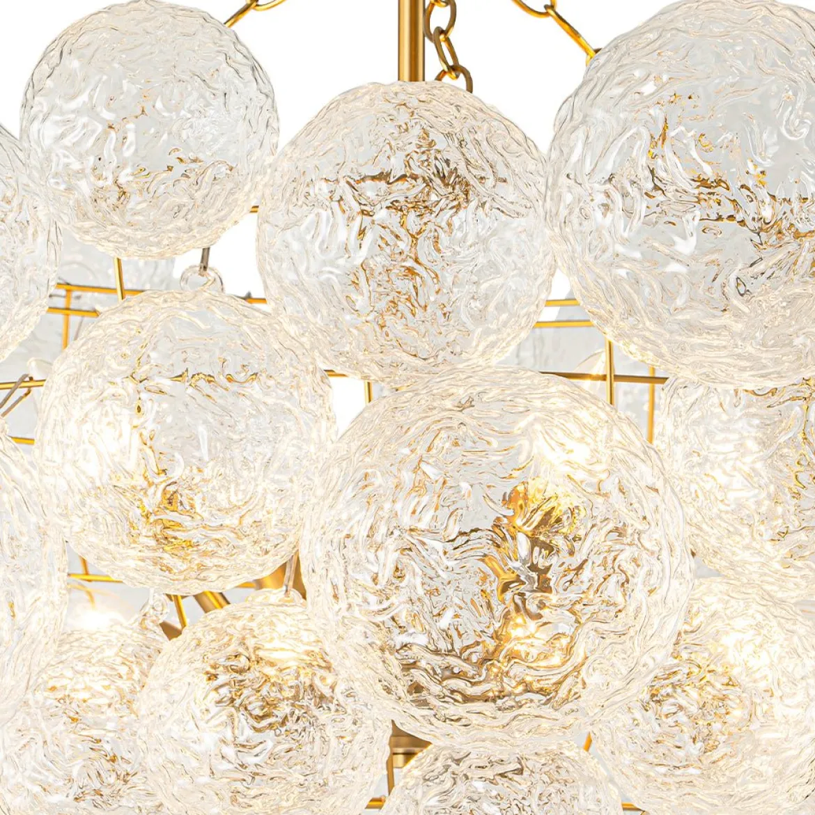 Brass Luxe Cluster Rippled Glass Globe Bubble Chandelier