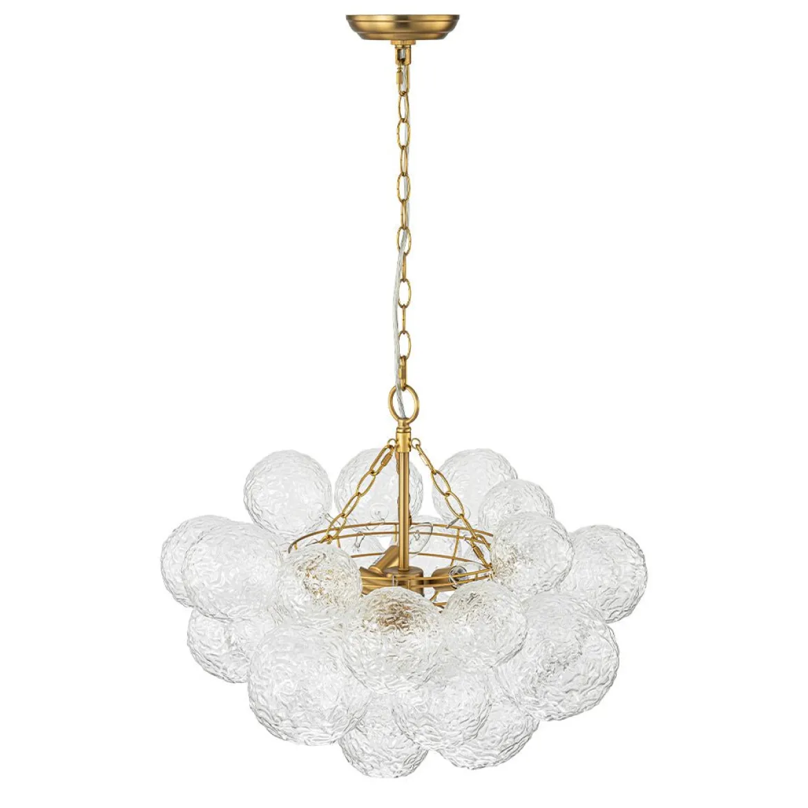 Brass Luxe Cluster Rippled Glass Globe Bubble Chandelier