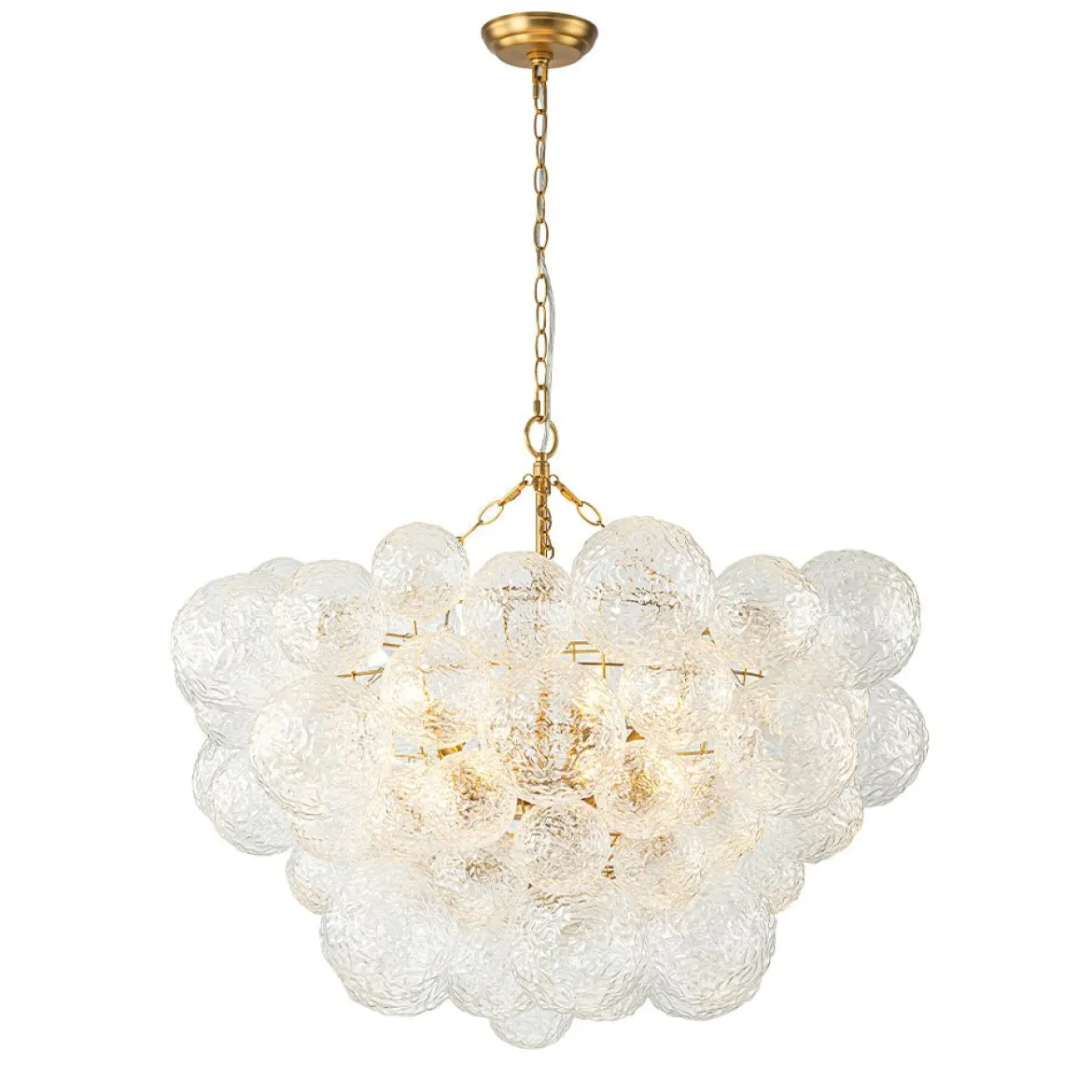 Brass Luxe Cluster Rippled Glass Globe Bubble Chandelier