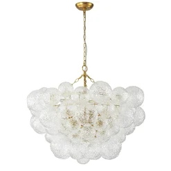 Brass Luxe Cluster Rippled Glass Globe Bubble Chandelier
