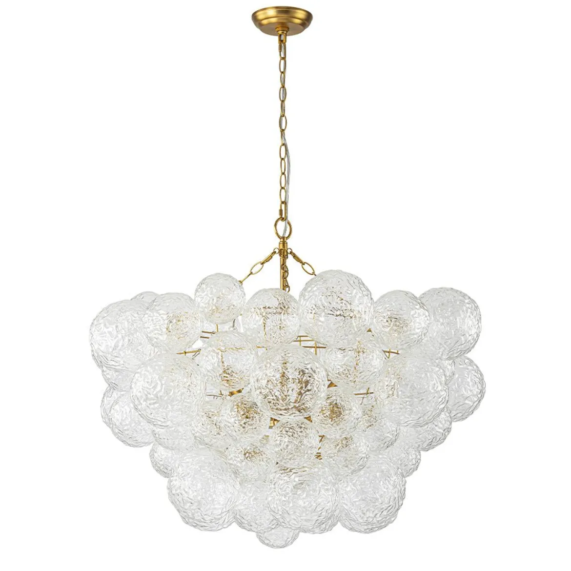 Brass Luxe Cluster Rippled Glass Globe Bubble Chandelier