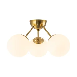 Brass Mid-Century 3-Light Glass Globe Semi Flush Mount