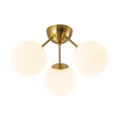 Brass Mid-Century 3-Light Glass Globe Semi Flush Mount