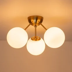 Brass Mid-Century 3-Light Glass Globe Semi Flush Mount