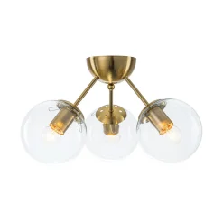 Brass Mid-Century 3-Light Glass Globe Semi Flush Mount