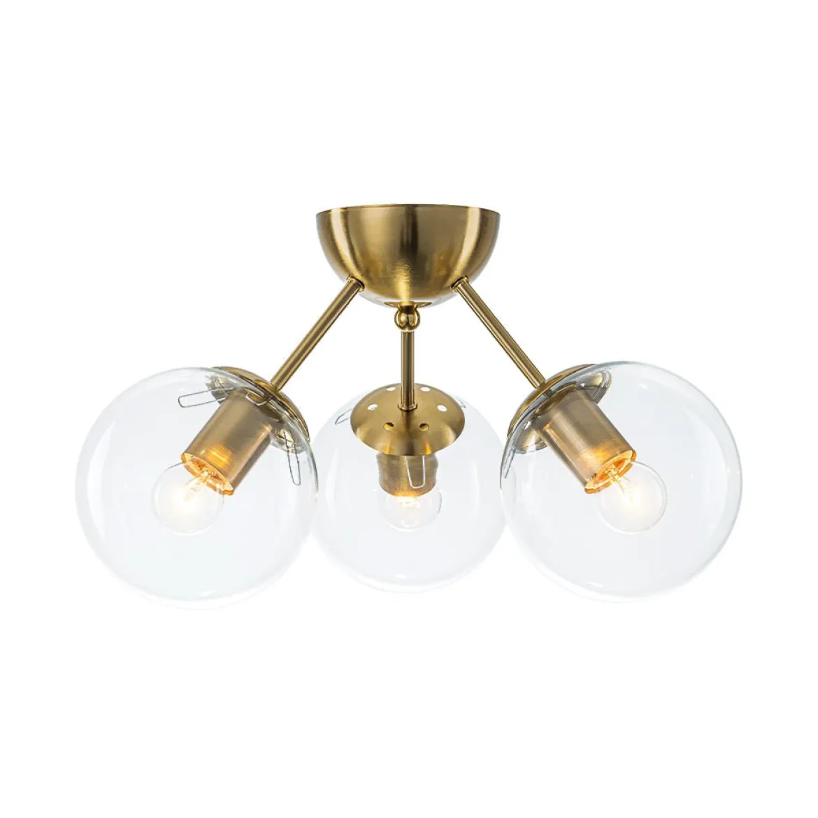 Brass Mid-Century 3-Light Glass Globe Semi Flush Mount
