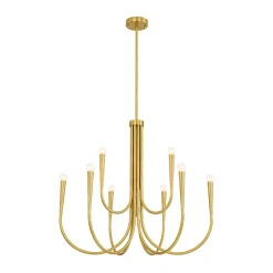 Brass Mid-Century Minimalist Tiered Candle Style Chandelier