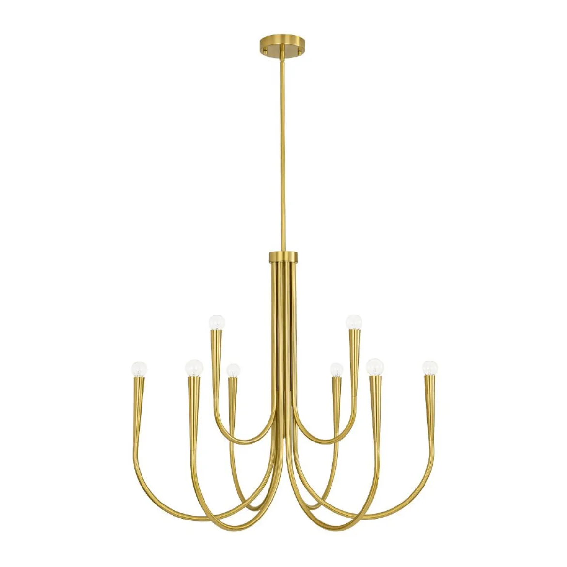 Brass Mid-Century Minimalist Tiered Candle Style Chandelier