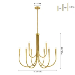 Brass Mid-Century Minimalist Tiered Candle Style Chandelier