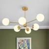 Brass Opal Glass Globe Tier Sputnik Chandelier