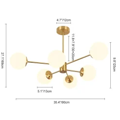 Brass Opal Glass Globe Tier Sputnik Chandelier