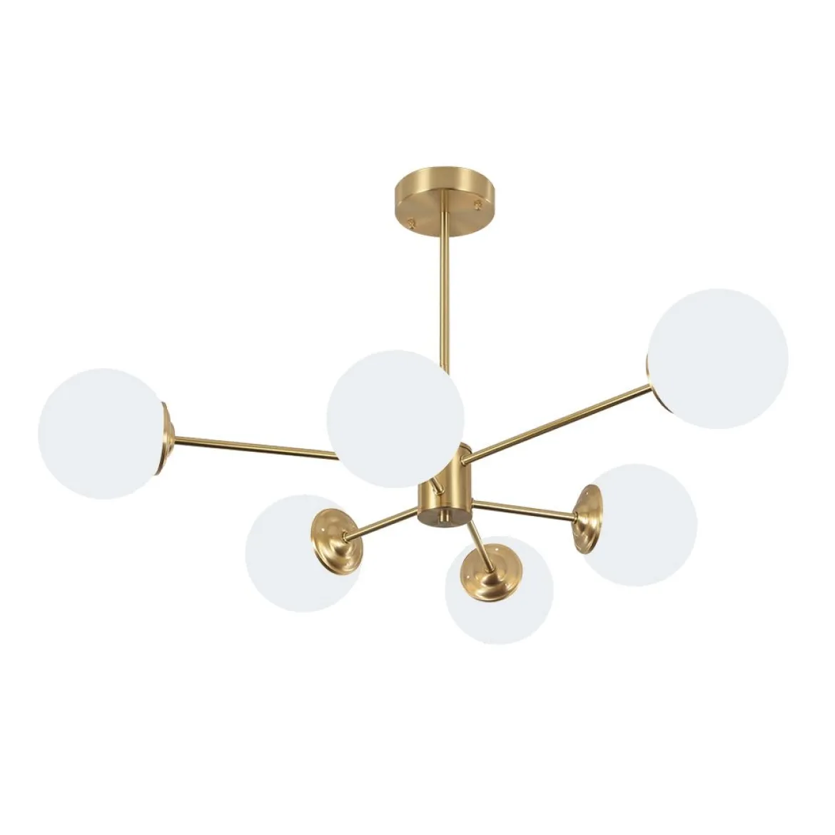Brass Opal Glass Globe Tier Sputnik Chandelier